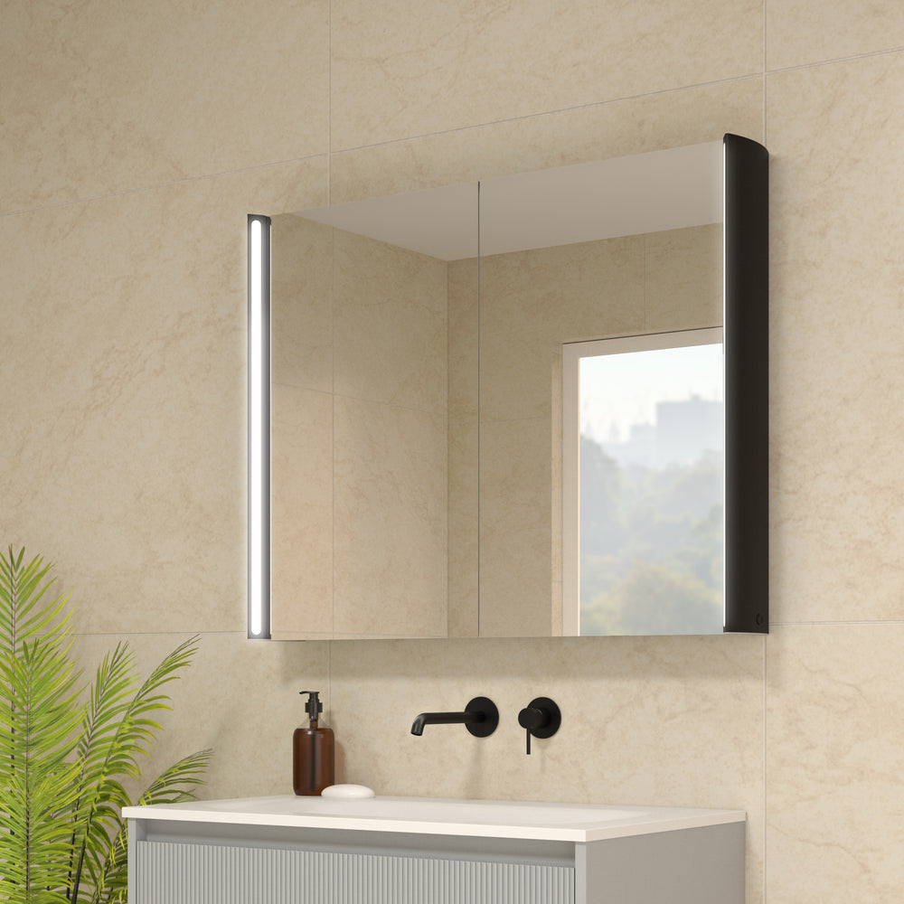 Corvina Modern Mirror Cabinet 900 x 700mm - Matt Black