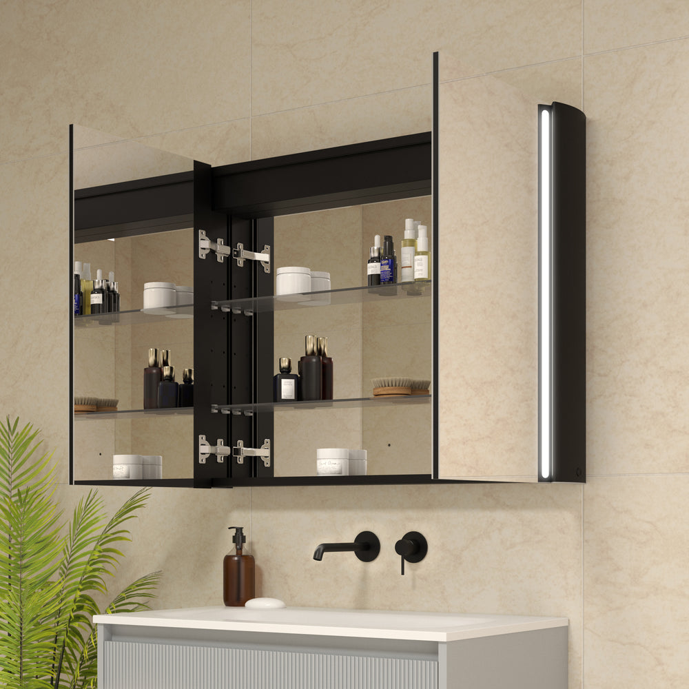 Corvina Modern Mirror Cabinet 900 x 700mm - Matt Black