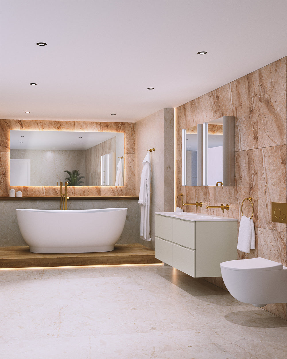 Tasca Four Drawer Vanity Unit With Beyondstone Double Basin - Matt Cashmere 1200mm