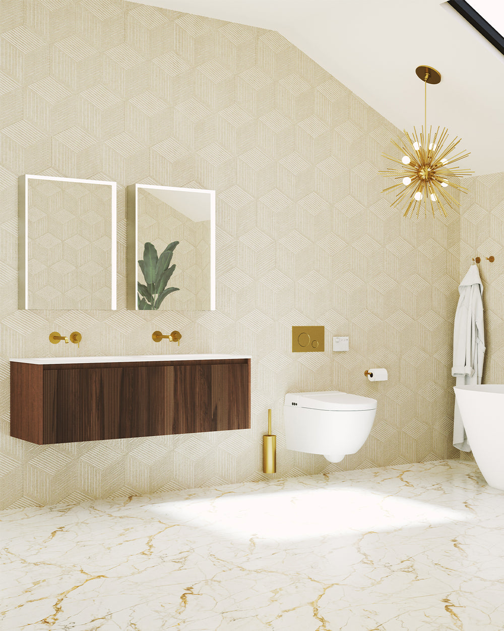 Scanalato Single Drawer Vanity Unit With Beyondstone Double Basin - Walnut 1200mm