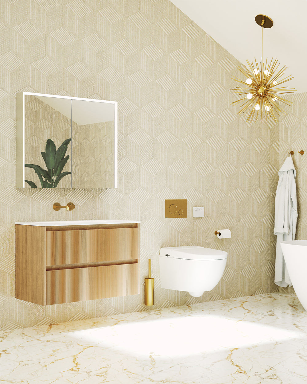 Scanalato Double Drawer Vanity Unit  With Beyondstone Basin - Oak 800mm