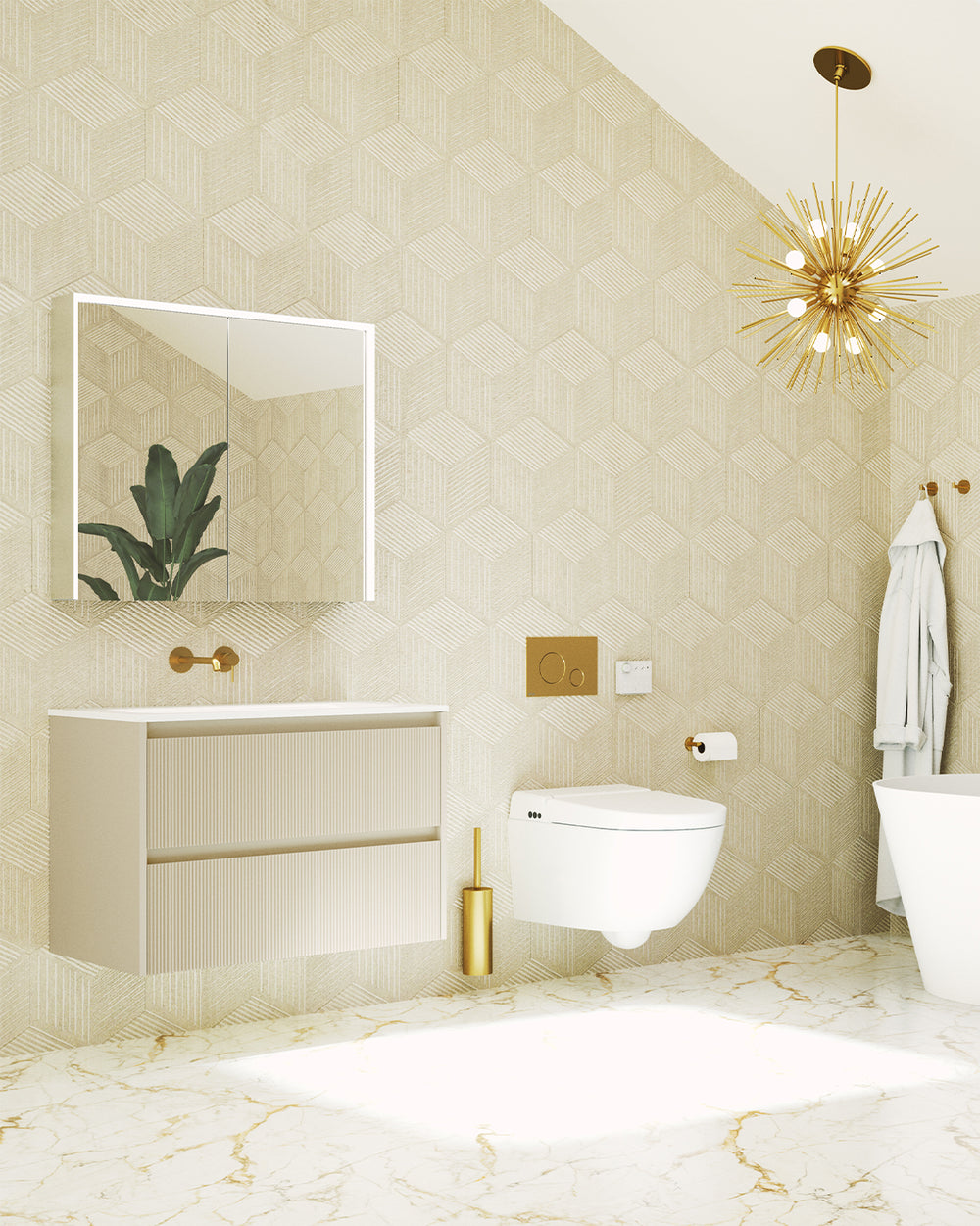 Scanalato Double Drawer Vanity Unit  With Beyondstone Basin - Cashmere 800mm