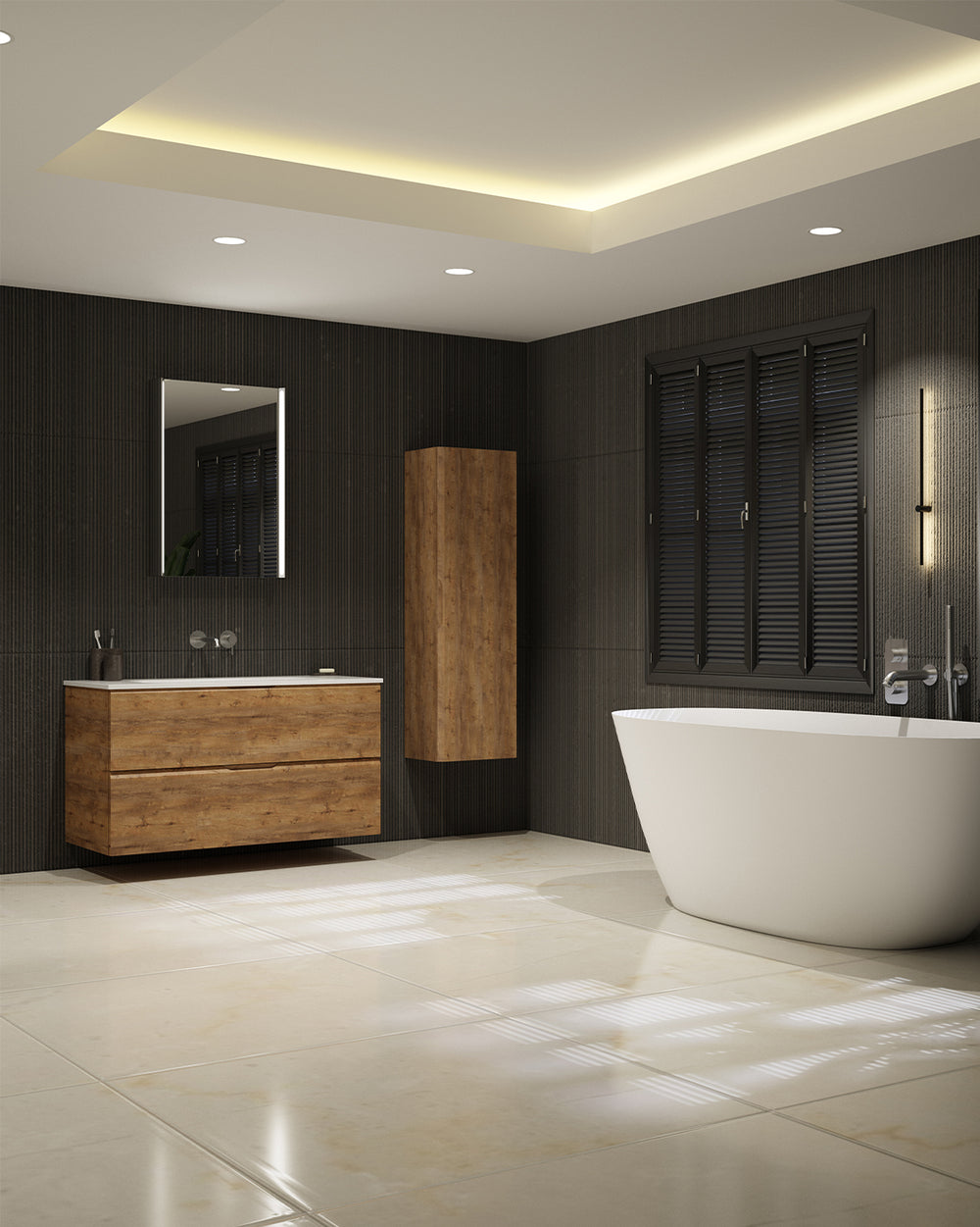 Tasca Two Drawer Vanity Unit  With Beyondstone Basin - Oak 1000mm