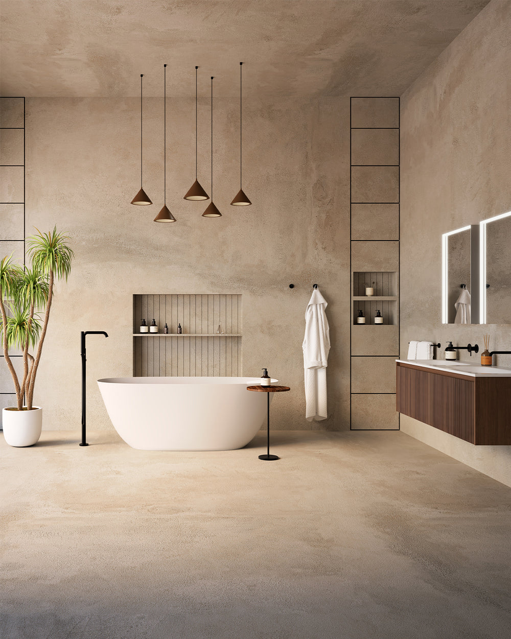 Scanalato Double Drawer Vanity Unit With Beyondstone Double Basin - Walnut 1400mm