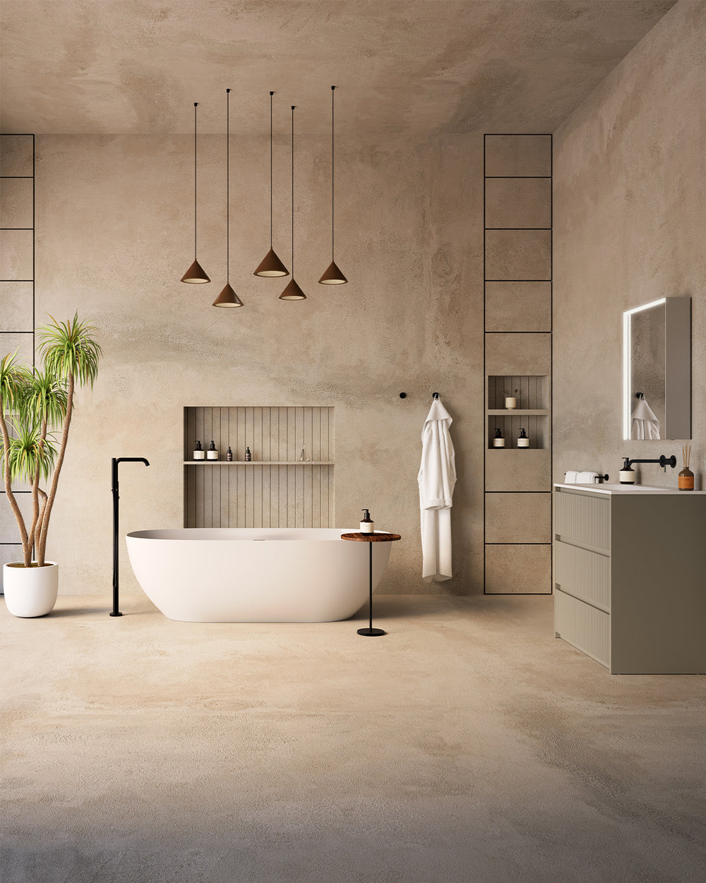 Scanalato Three Drawer Floor Standing Vanity Unit With Beyondstone Basin - Soft Taupe 800mm