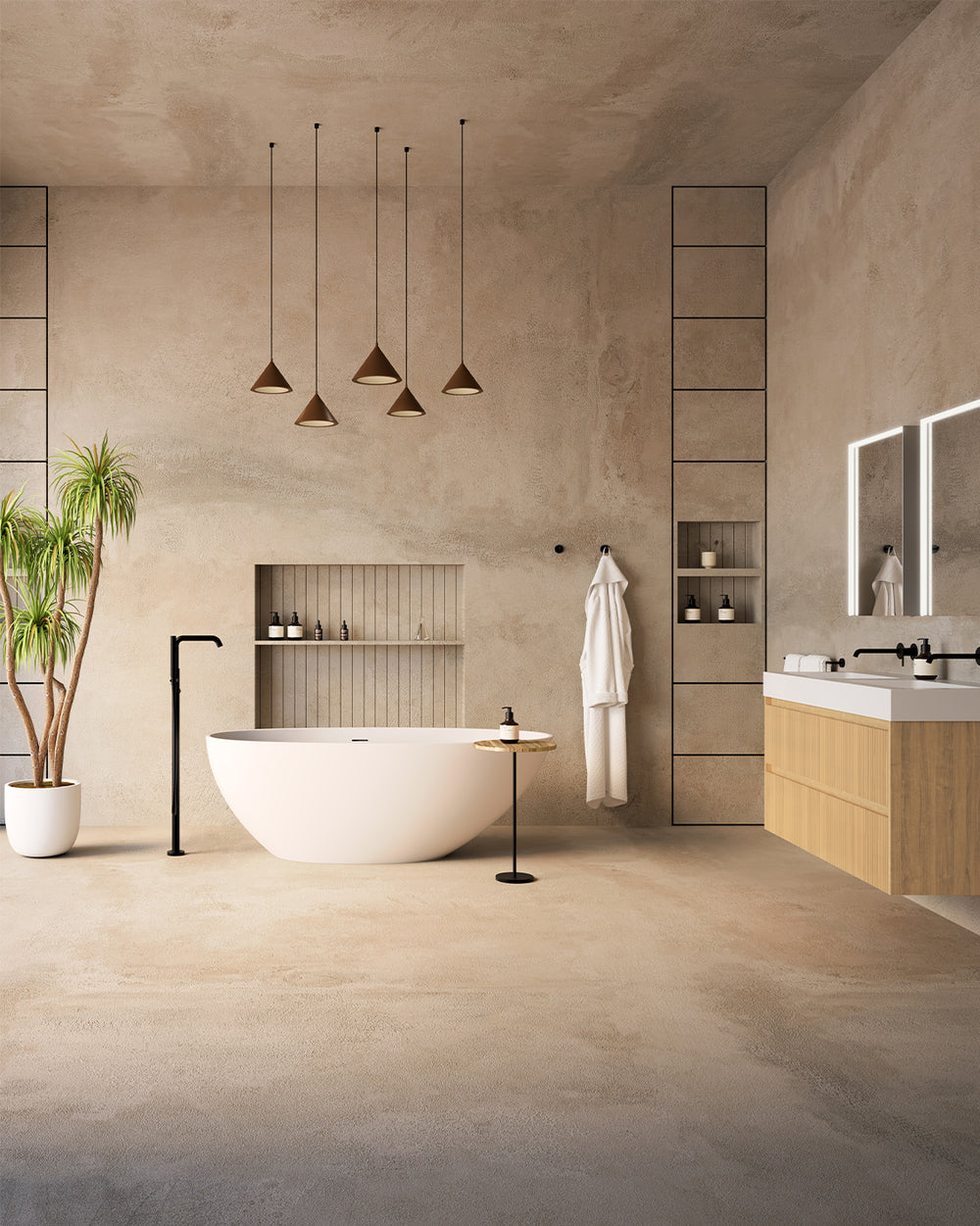 Scanalato Four Drawer Vanity Unit With Beyondstone Double Basin - Oak 1200mm