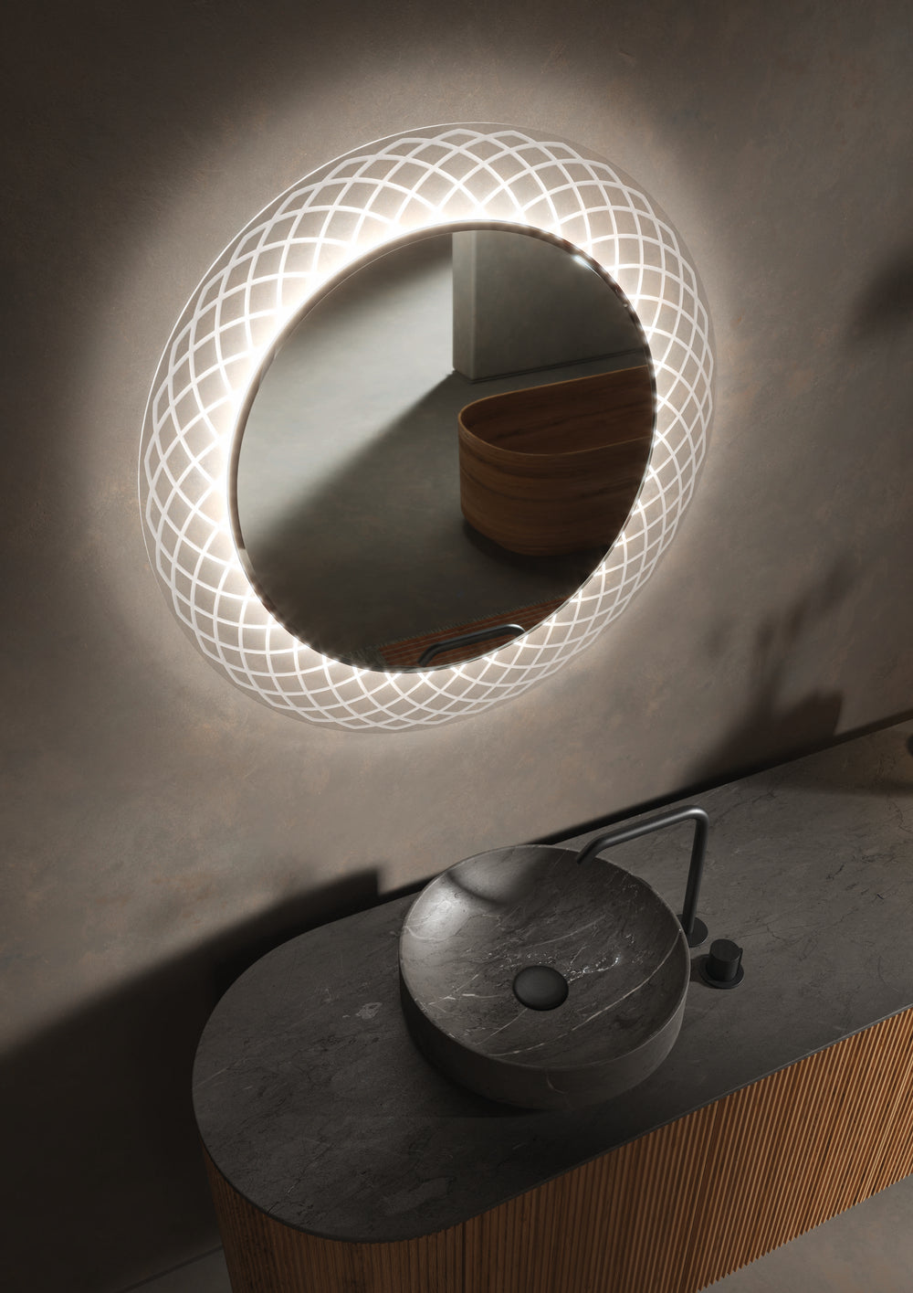Barbera Round Bathroom Mirror with Dual Lighting System - 800mm