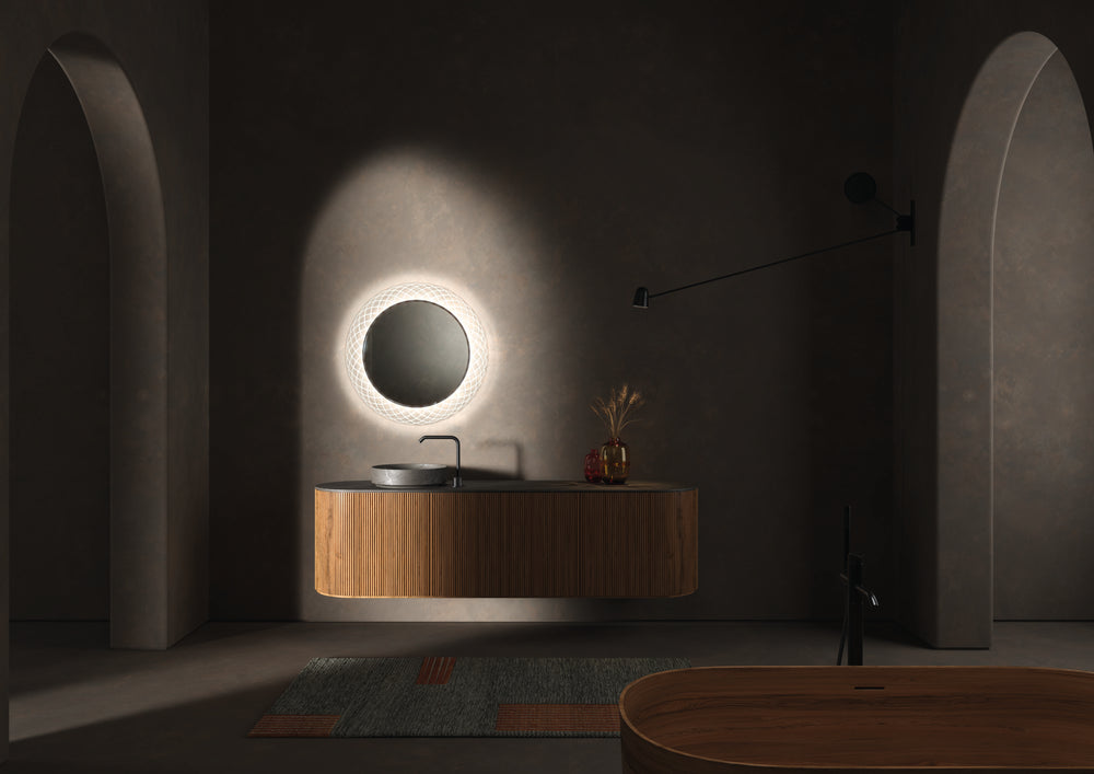 Barbera Round Bathroom Mirror with Dual Lighting System - 800mm