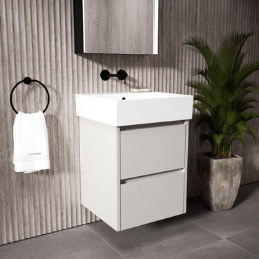 GSI Kube Bevel Slimline Double Drawer Vanity Unit With Ceramic Basin - Matt Grey 500mm x 470mm
