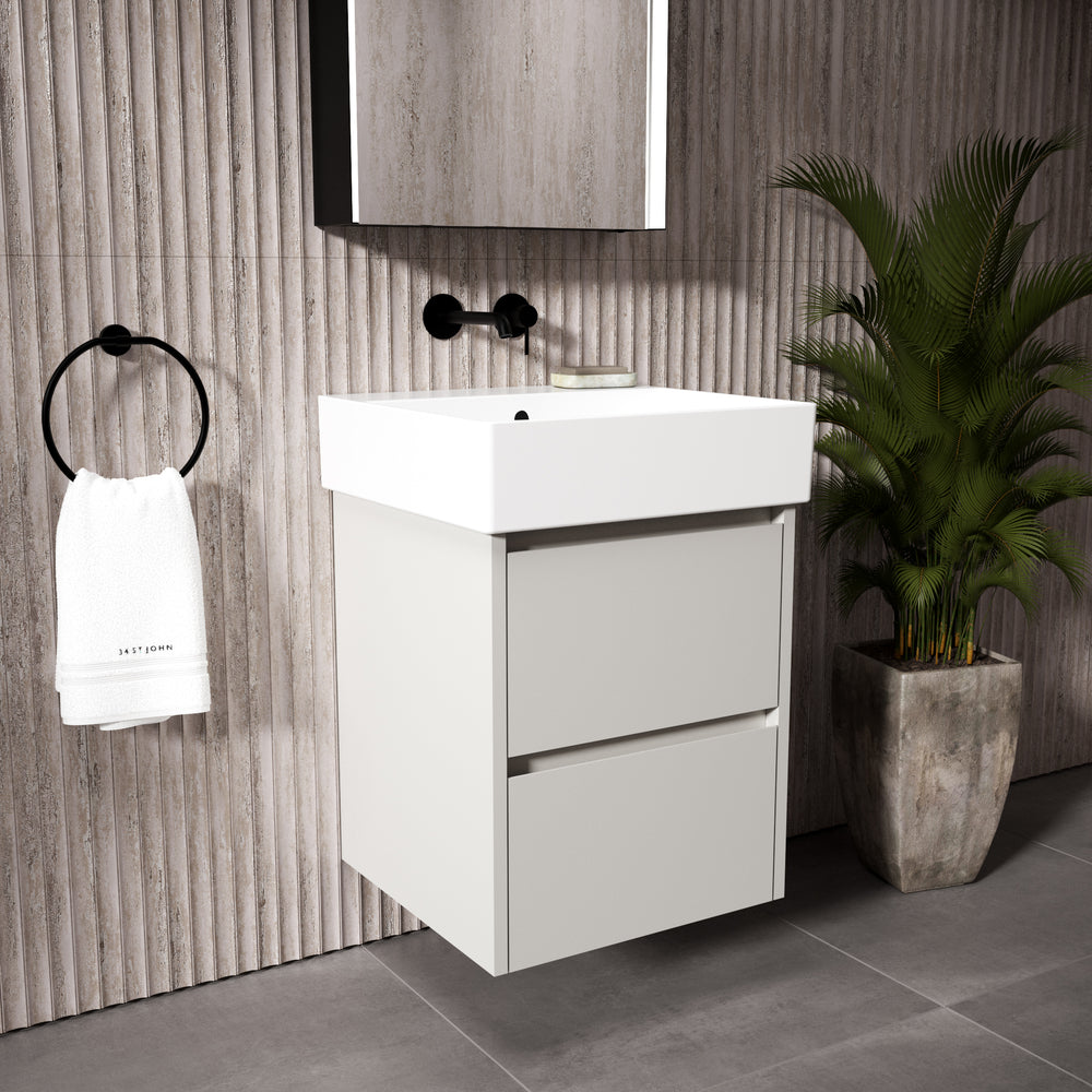 GSI Kube Bevel Slimline Double Drawer Vanity Unit With Ceramic Basin - Matt Grey 500mm x 470mm