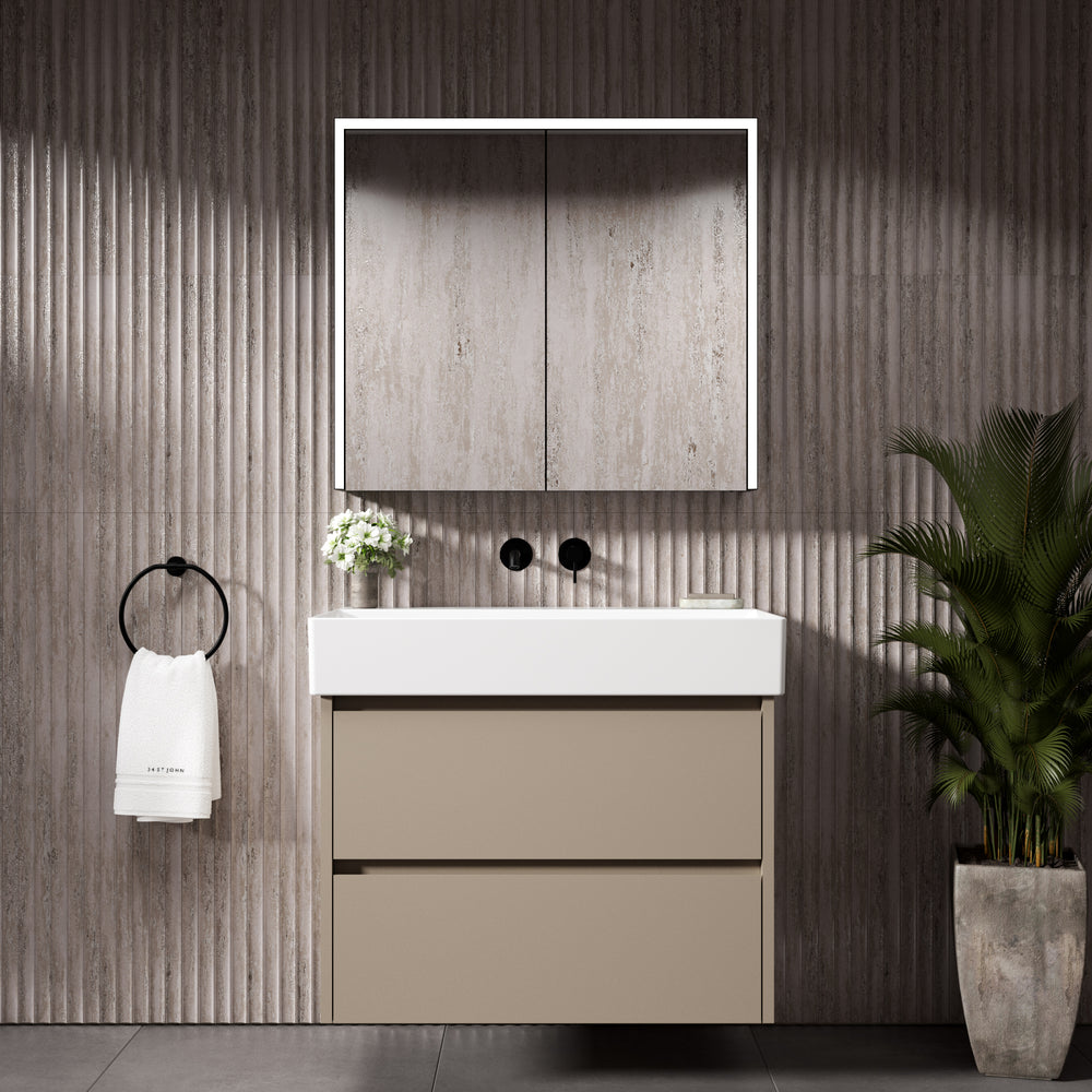 GSI Kube Bevel Slimline Double Drawer With Ceramic Basin - Matt Pebble 800mm x 470mm