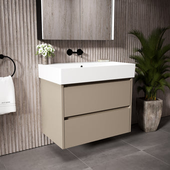 GSI Kube Bevel Slimline Double Drawer With Ceramic Basin - Cashmere 800mm x 470mm