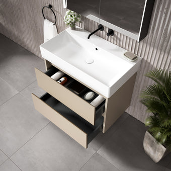 GSI Kube Bevel Slimline Double Drawer With Ceramic Basin - Cashmere 800mm x 470mm