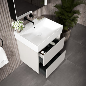 GSI Kube Bevel Slimline Double Drawer With Ceramic Basin - Matt Grey 600mm x 470mm