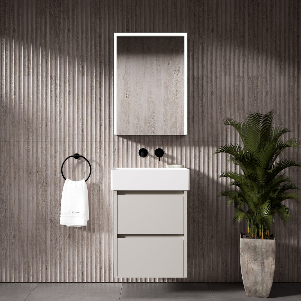 GSI Kube Bevel Slimline Double Drawer Vanity Unit With Ceramic Basin - Matt Grey 500mm x 370mm