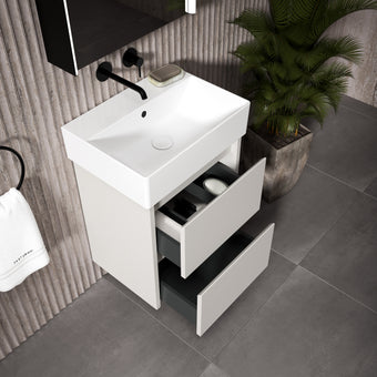 GSI Kube Bevel Slimline Double Drawer With Ceramic Basin - Matt Grey 500mm x 370mm