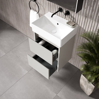 GSI Kube Bevel Slimline Double Drawer With Ceramic Basin - Matt Grey 500mm x 370mm