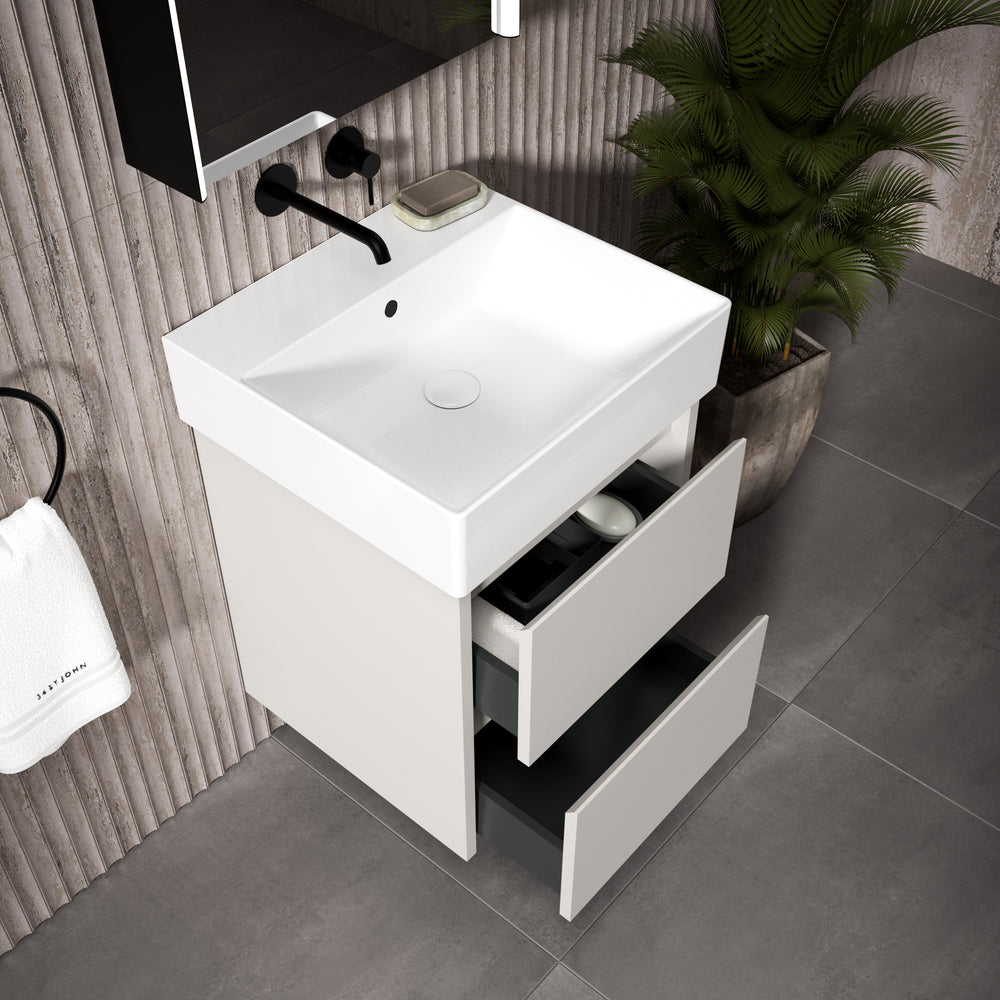 GSI Kube Bevel Slimline Double Drawer Vanity Unit With Ceramic Basin - Matt Grey 500mm x 470mm