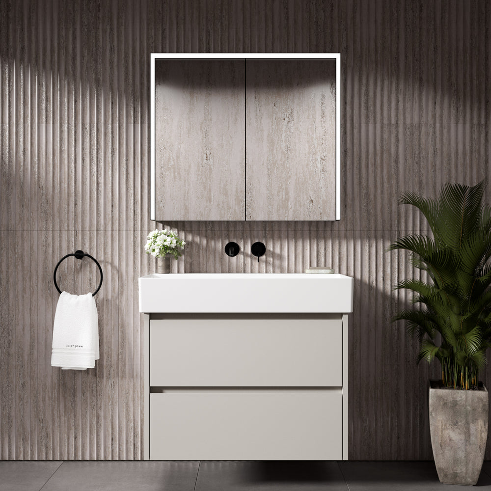 GSI Kube Bevel Slimline Double Drawer Vanity Unit With Ceramic Basin - Matt Grey 800mm x 470mm
