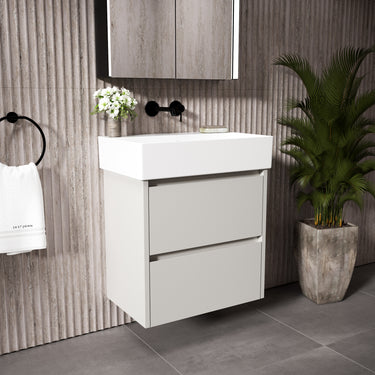 GSI Kube Bevel Slimline Double Drawer Vanity Unit With Ceramic Basin - Matt Grey 600mm x 370mm