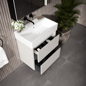 GSI Kube Bevel Slimline Double Drawer With Ceramic Basin - Matt Grey 600mm x 370mm