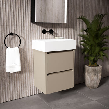 GSI Kube Bevel Slimline Double Drawer With Ceramic Basin - Matt Pebble 500mm x 370mm