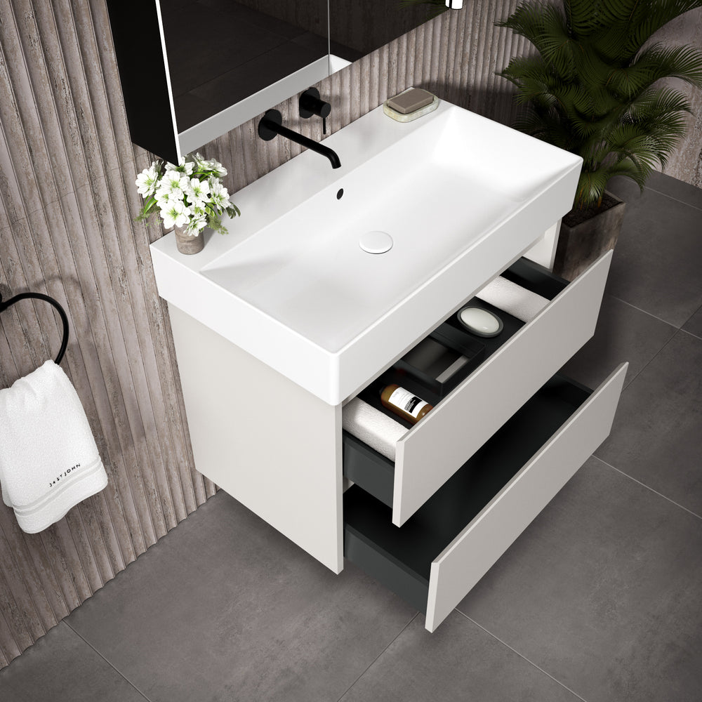 GSI Kube Bevel Slimline Double Drawer Vanity Unit With Ceramic Basin - Matt Grey 800mm x 470mm