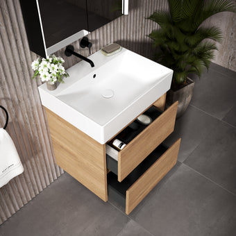 GSI Kube Bevel Slimline Double Drawer With Ceramic Basin - Oak (Pacific Walnut) 600mm x 470mm