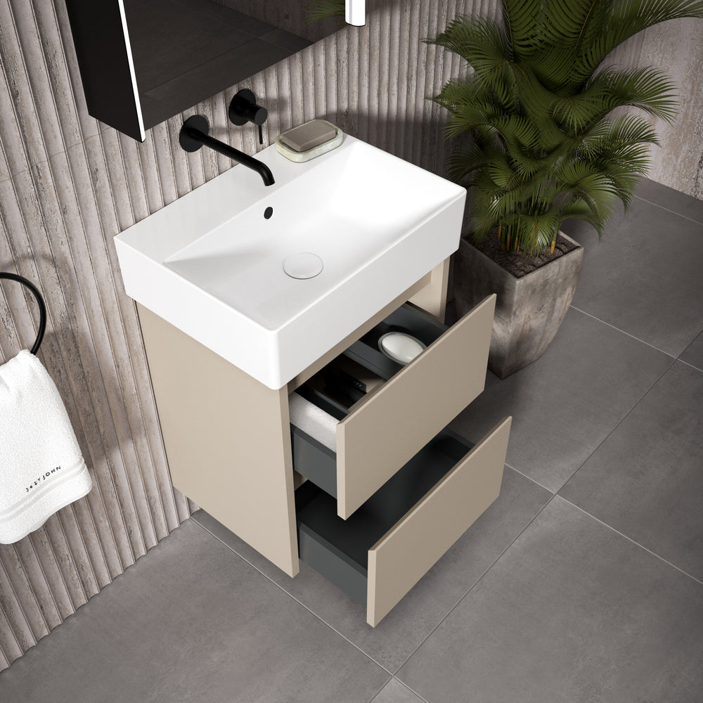 GSI Kube Bevel Slimline Double Drawer With Ceramic Basin - Matt Pebble 500mm x 370mm