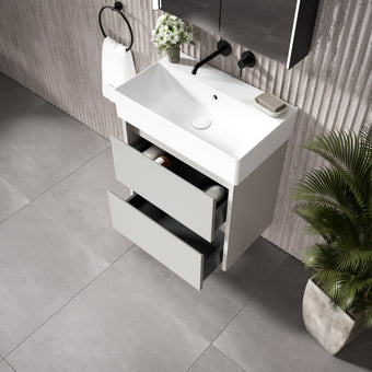 GSI Kube Bevel Slimline Double Drawer With Ceramic Basin - Matt Grey 600mm x 370mm