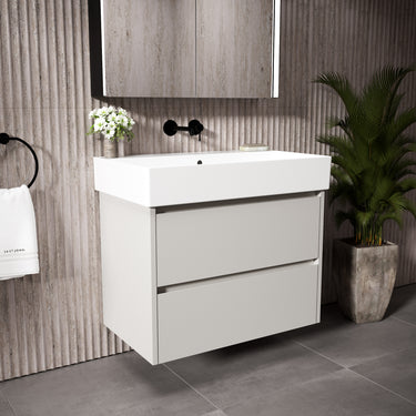 GSI Kube Bevel Slimline Double Drawer Vanity Unit With Ceramic Basin - Matt Grey 800mm x 470mm