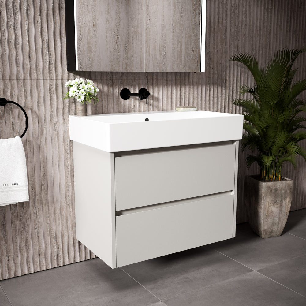 GSI Kube Bevel Slimline Double Drawer Vanity Unit With Ceramic Basin - Matt Grey 800mm x 470mm