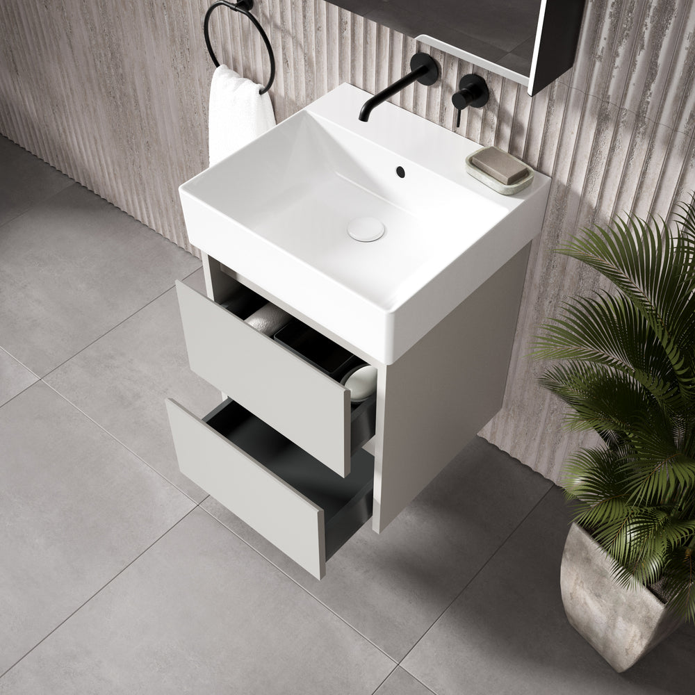 GSI Kube Bevel Slimline Double Drawer Vanity Unit With Ceramic Basin - Matt Grey 500mm x 470mm