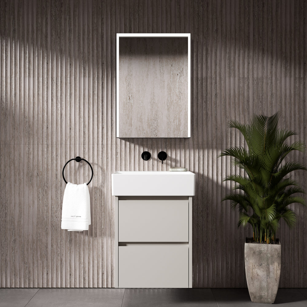 GSI Kube Bevel Slimline Double Drawer Vanity Unit With Ceramic Basin - Matt Grey 500mm x 470mm