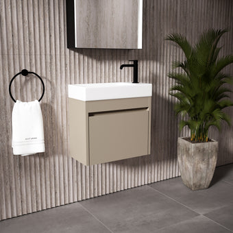 GSI Nubes Bevel Single Reversible Door Vanity Unit With Ceramic Basin - Matt Pebble 500mm x 250mm