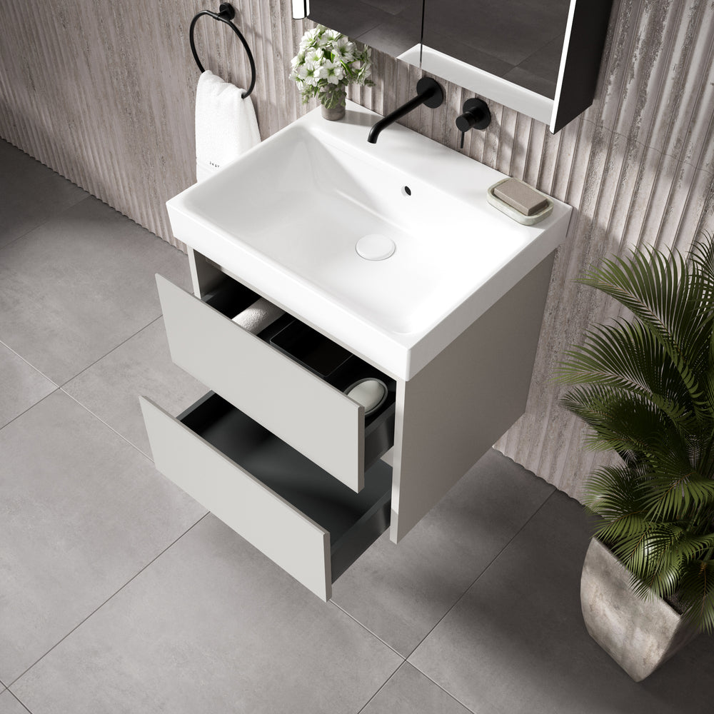 GSI Nubes Bevel Double Drawer Vanity Unit With Ceramic Basin - Matt Grey 600mm x 500mm
