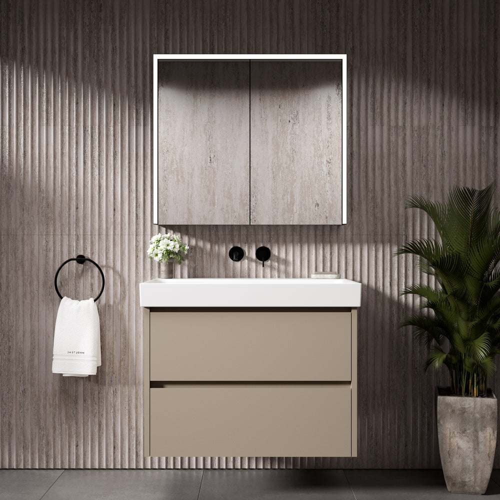 GSI Nubes Bevel Double Drawer Vanity Unit With Ceramic Basin - Matt Pebble 800mm x 500mm
