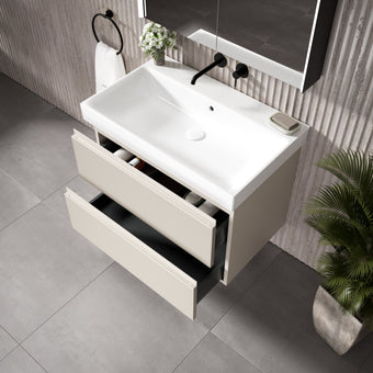 GSI Nubes Ribbed Double Drawer Vanity Unit With Ceramic Basin - Cashmere 800mm x 500mm