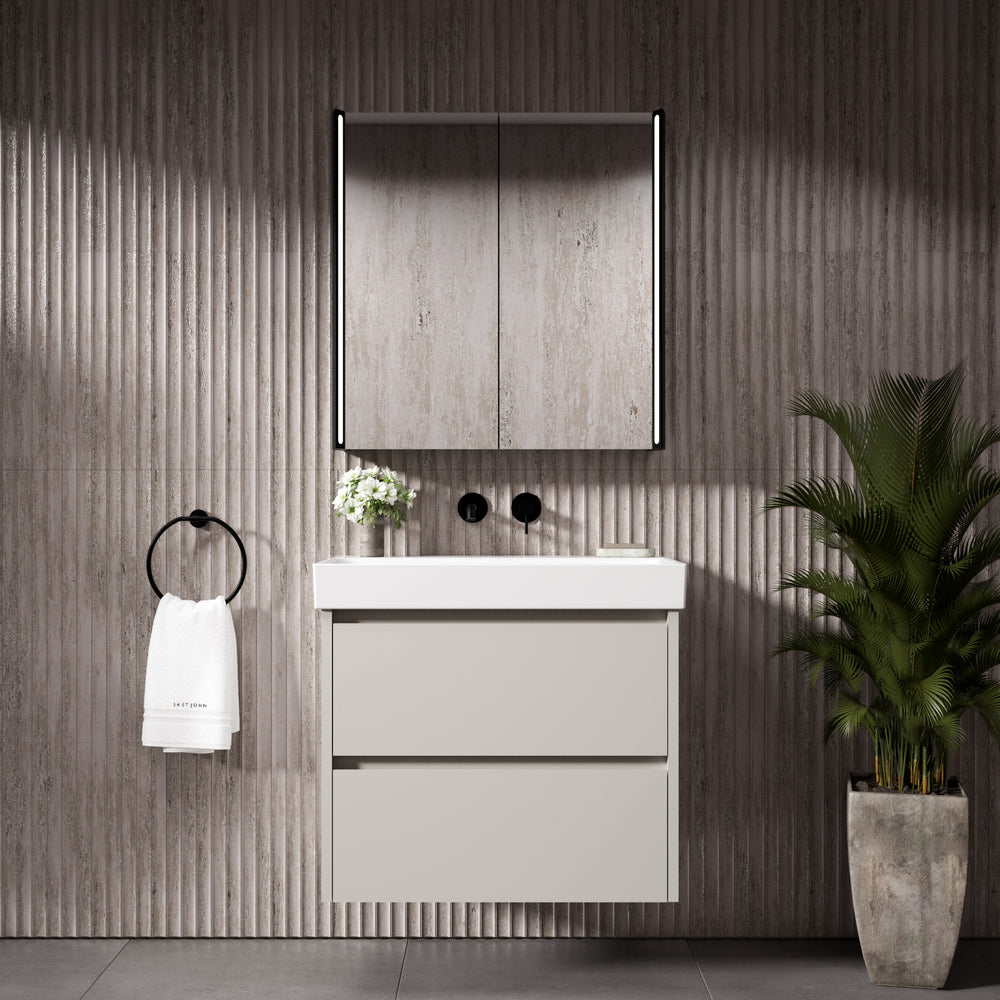 GSI Nubes Bevel Slimline Double Drawer Vanity Unit With Ceramic Basin - Matt Grey 700mm x 400mm