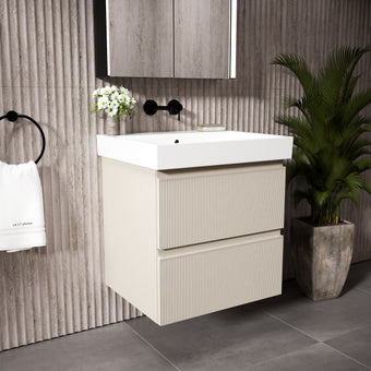 GSI Nubes Ribbed Double Drawer Vanity Unit With Ceramic Basin - Cashmere 600mm x 500mm