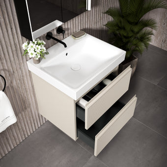 GSI Nubes Ribbed Double Drawer Vanity Unit With Ceramic Basin - Cashmere (Oatmeal) 600mm x 500mm