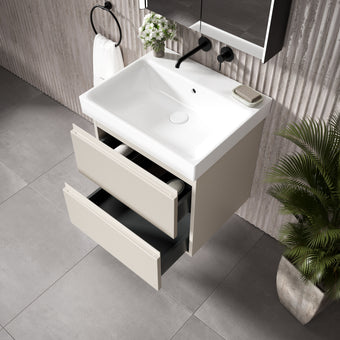 GSI Nubes Ribbed Double Drawer Vanity Unit With Ceramic Basin - Cashmere 600mm x 500mm