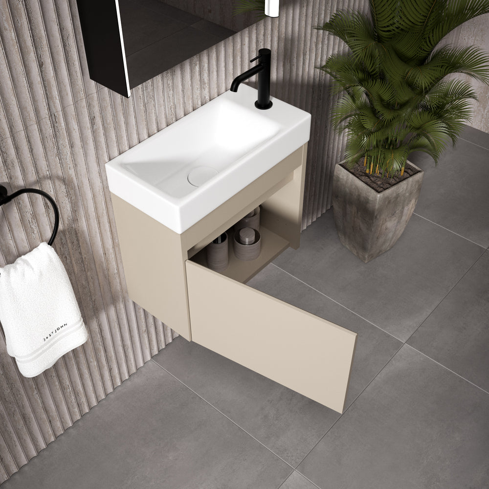 GSI Nubes Bevel Single Reversible Door Vanity Unit With Ceramic Basin - Matt Pebble 500mm x 250mm
