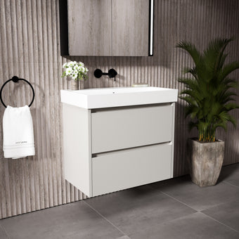 GSI Nubes Bevel Slimline Double Drawer Vanity Unit With Ceramic Basin - Matt Grey 700mm x 400mm