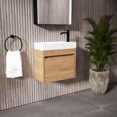 GSI Nubes Bevel Single Reversible Door Vanity Unit With Ceramic Basin - Oak (Pacific Walnut) 500mm x 250mm