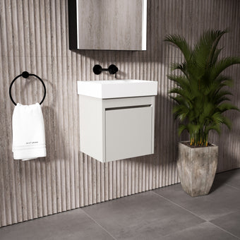 GSI Nubes Bevel Single Reversible Door Vanity Unit With Ceramic Basin - Matt Grey 400mm x 320mm