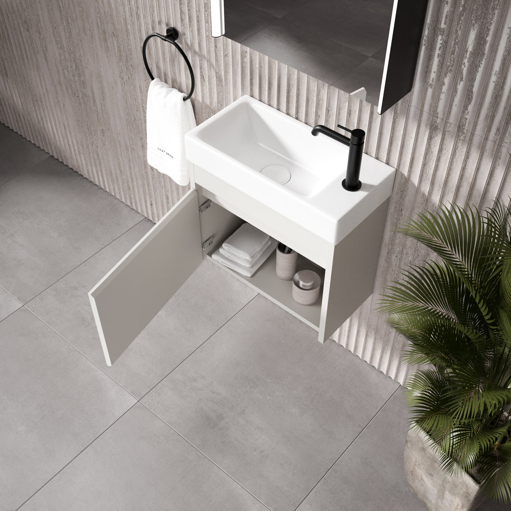 GSI Nubes Bevel Single Reversible Door Vanity Unit With Ceramic Basin - Matt Grey 500mm x 250mm