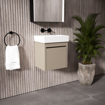 GSI Nubes Bevel Single Reversible Door Vanity Unit With Ceramic Basin - Matt Pebble 400mm x 320mm