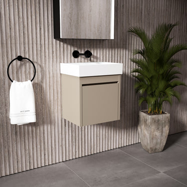 GSI Nubes Bevel Single Reversible Door Vanity Unit With Ceramic Basin - Matt Pebble 400mm x 320mm