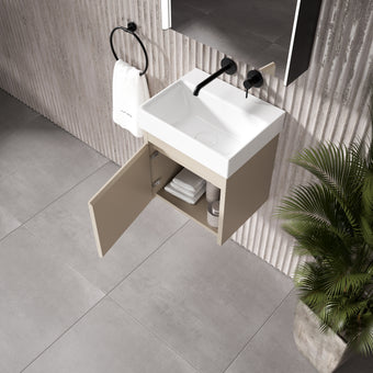 GSI Nubes Bevel Single Reversible Door Vanity Unit With Ceramic Basin - Matt Pebble 400mm x 320mm